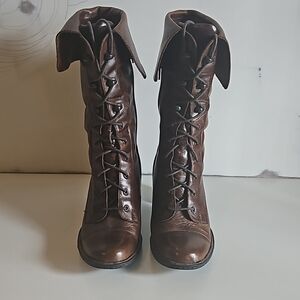 Brown Leather Lace-Up Boots